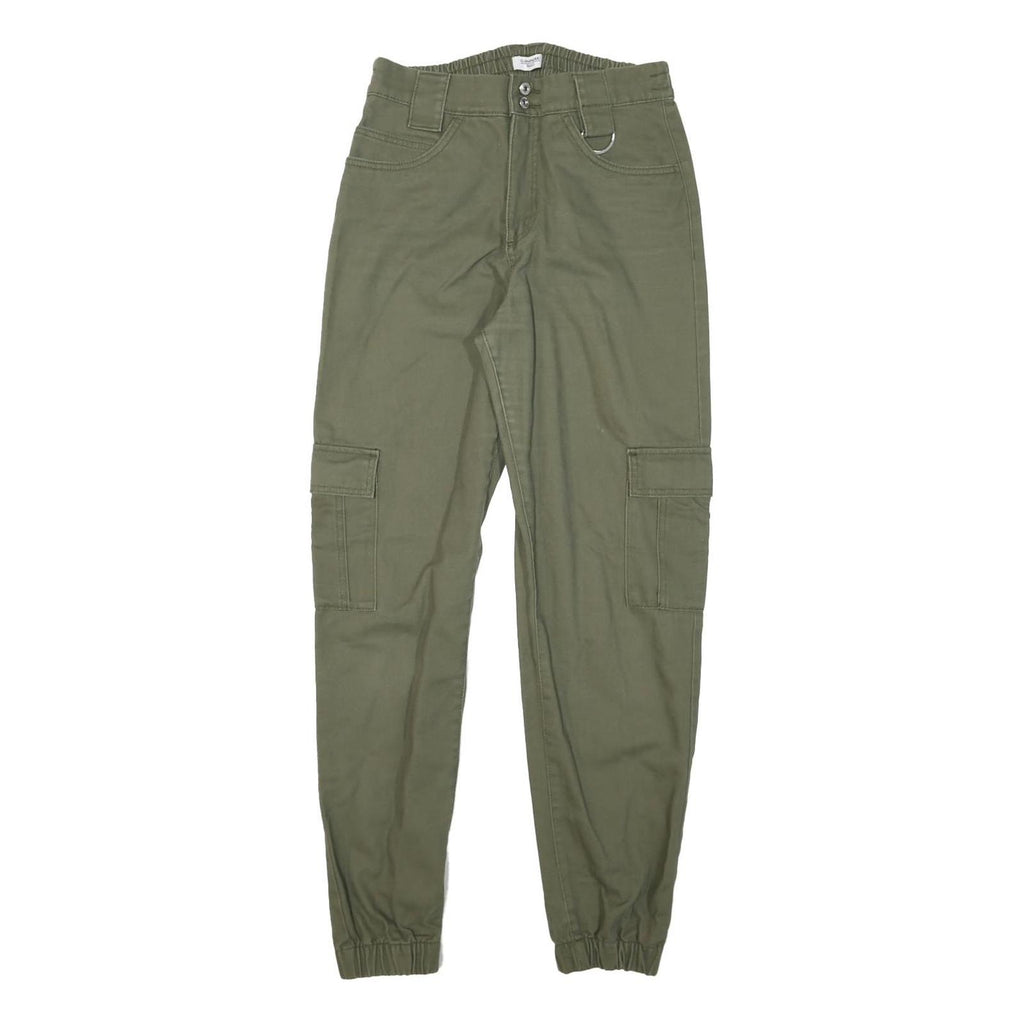 CLOCKHOUSE Womens Cotton Blend Green Relaxed Cargo Trousers W26 L28 Utility Zip