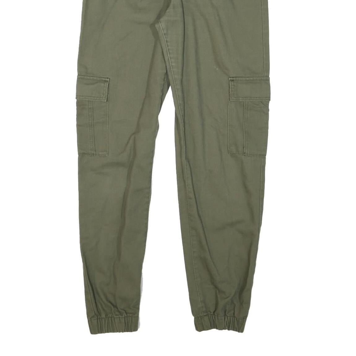 CLOCKHOUSE Womens Cotton Blend Green Relaxed Cargo Trousers W26 L28 Utility Zip