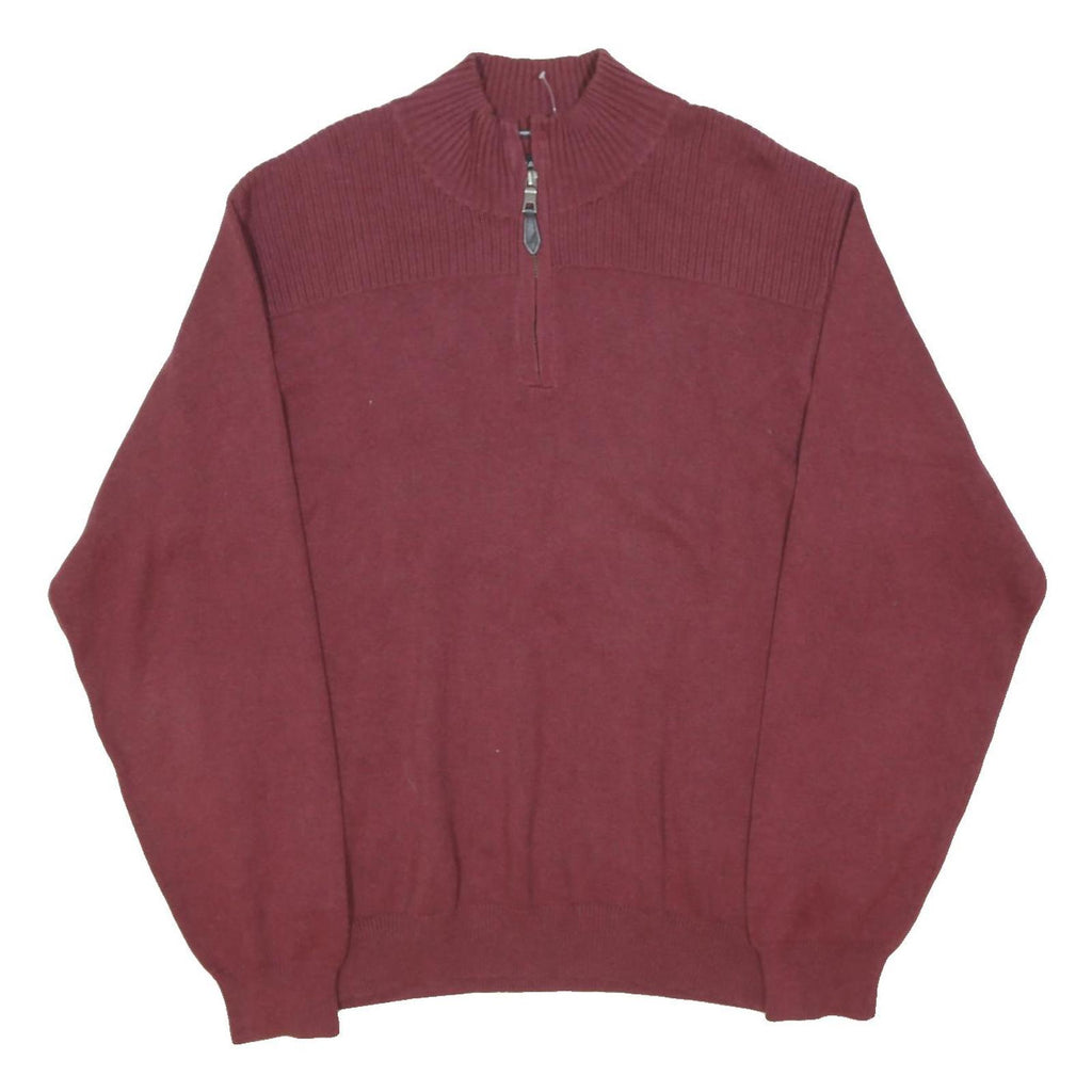NAUTICA Mens Maroon Plain Pullover Roll Neck Chunky Knit L Cotton Blend Jumper