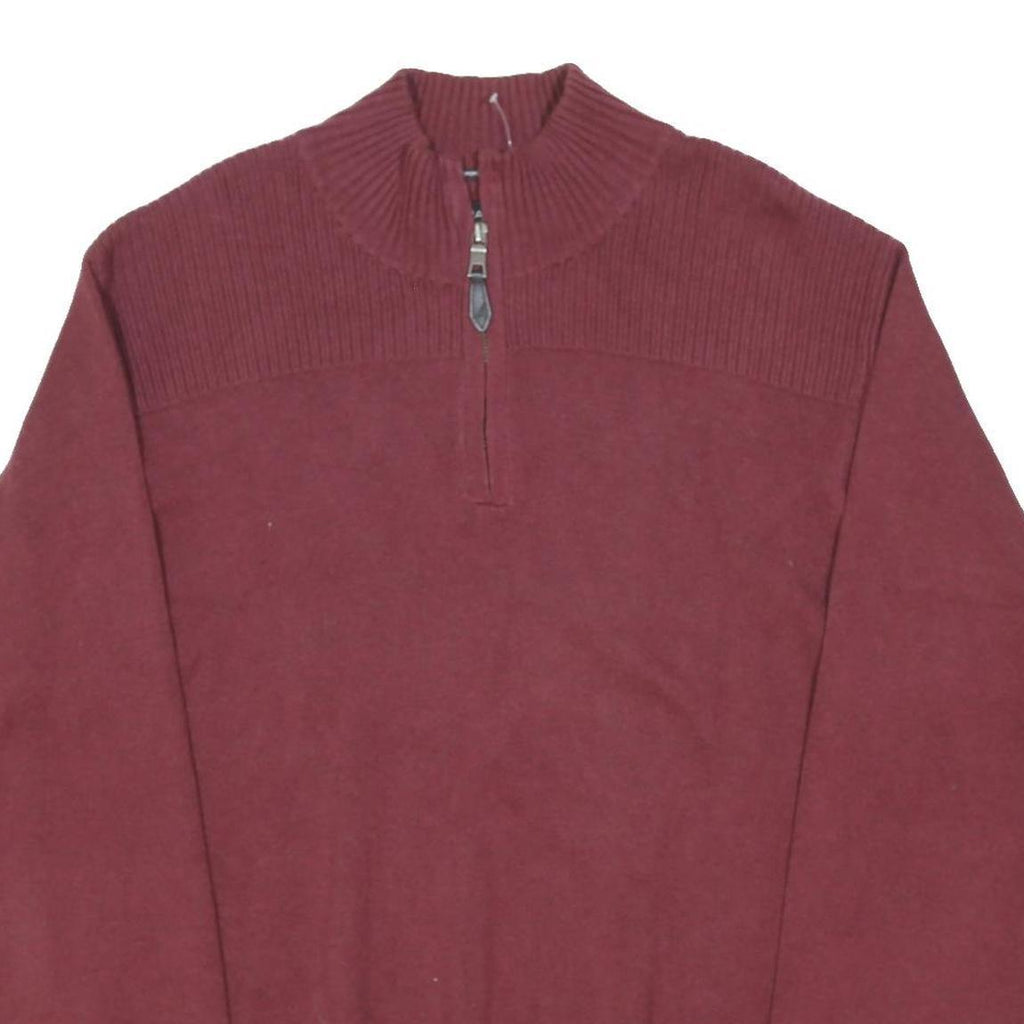 NAUTICA Mens Maroon Plain Pullover Roll Neck Chunky Knit L Cotton Blend Jumper