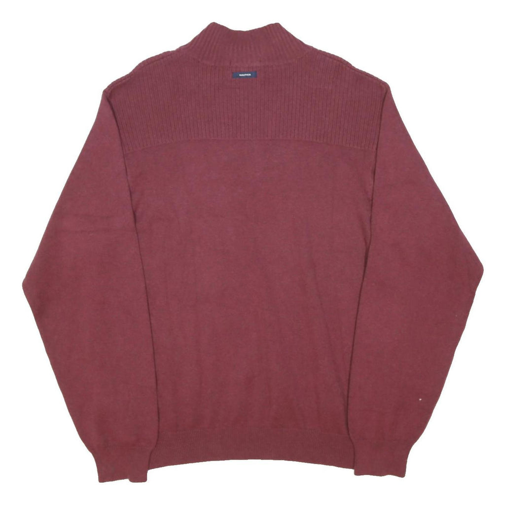 NAUTICA Mens Maroon Plain Pullover Roll Neck Chunky Knit L Cotton Blend Jumper