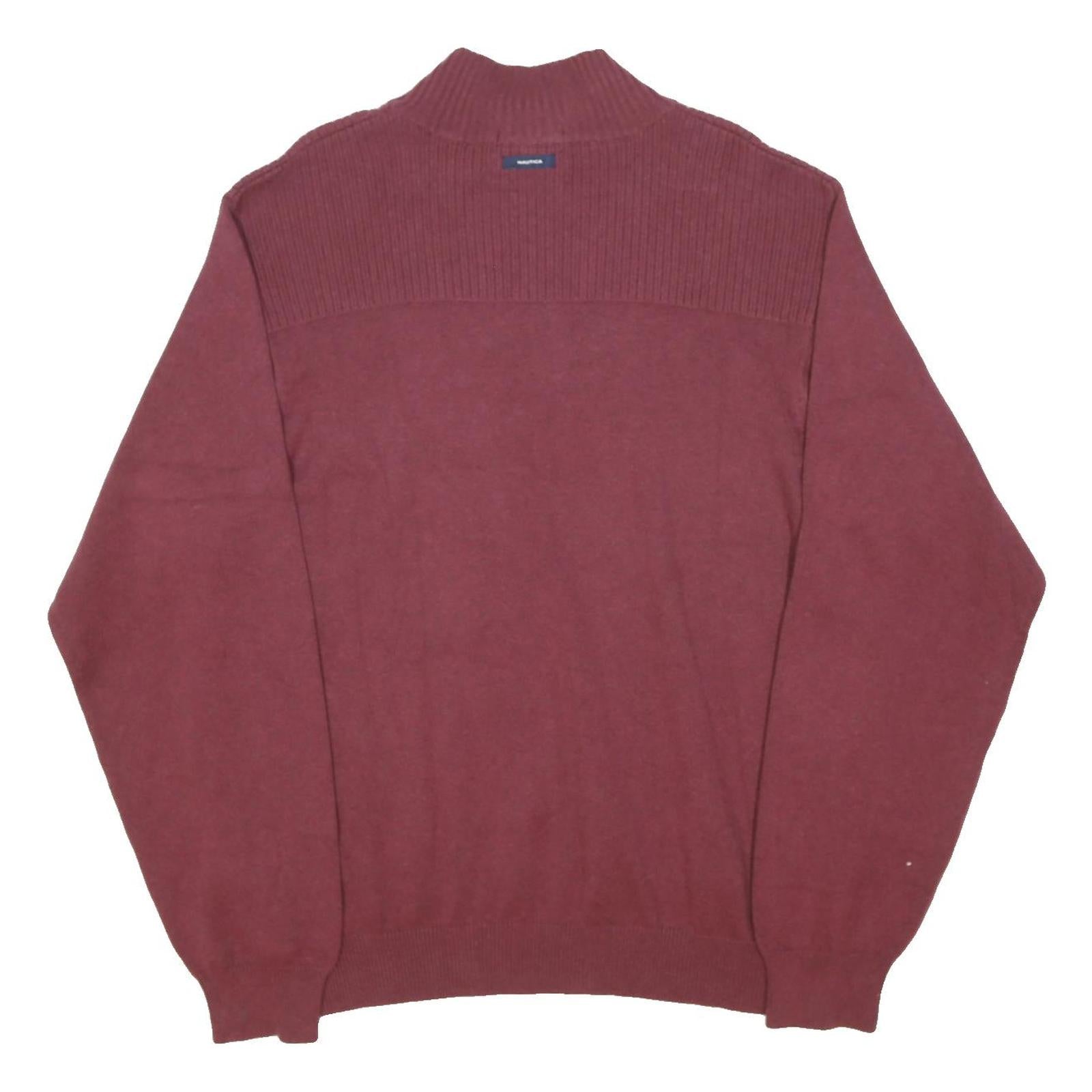 NAUTICA Mens Maroon Plain Pullover Roll Neck Chunky Knit L Cotton Blend Jumper