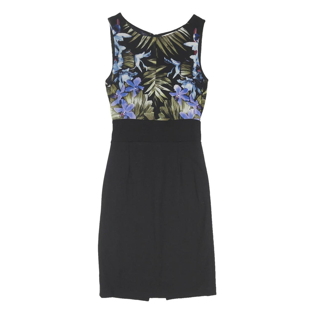 MANGO Womens Black & Blue Floral Sheath Polyester Blend Sleeveless Midi Dress S
