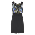 MANGO Womens Black & Blue Floral Sheath Polyester Blend Sleeveless Midi Dress S