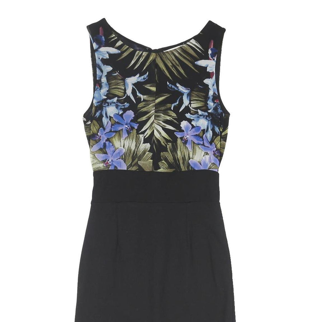 MANGO Womens Black & Blue Floral Sheath Polyester Blend Sleeveless Midi Dress S