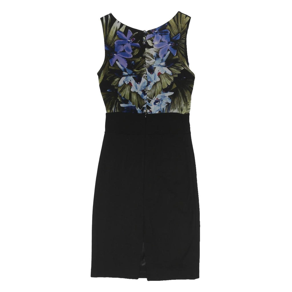 MANGO Womens Black & Blue Floral Sheath Polyester Blend Sleeveless Midi Dress S