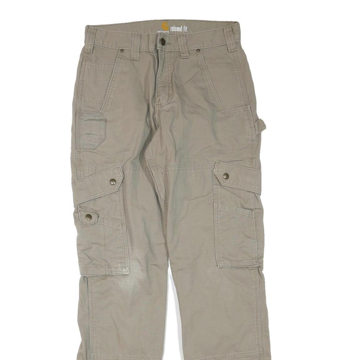 CARHARTT Mens Beige Cotton Blend Regular Cargo Trousers W30 L34 Workwear Utility