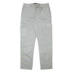 INDICODE Mens Cotton Blend Grey Regular Cargo Trousers W33 L31 Drawstring Waist