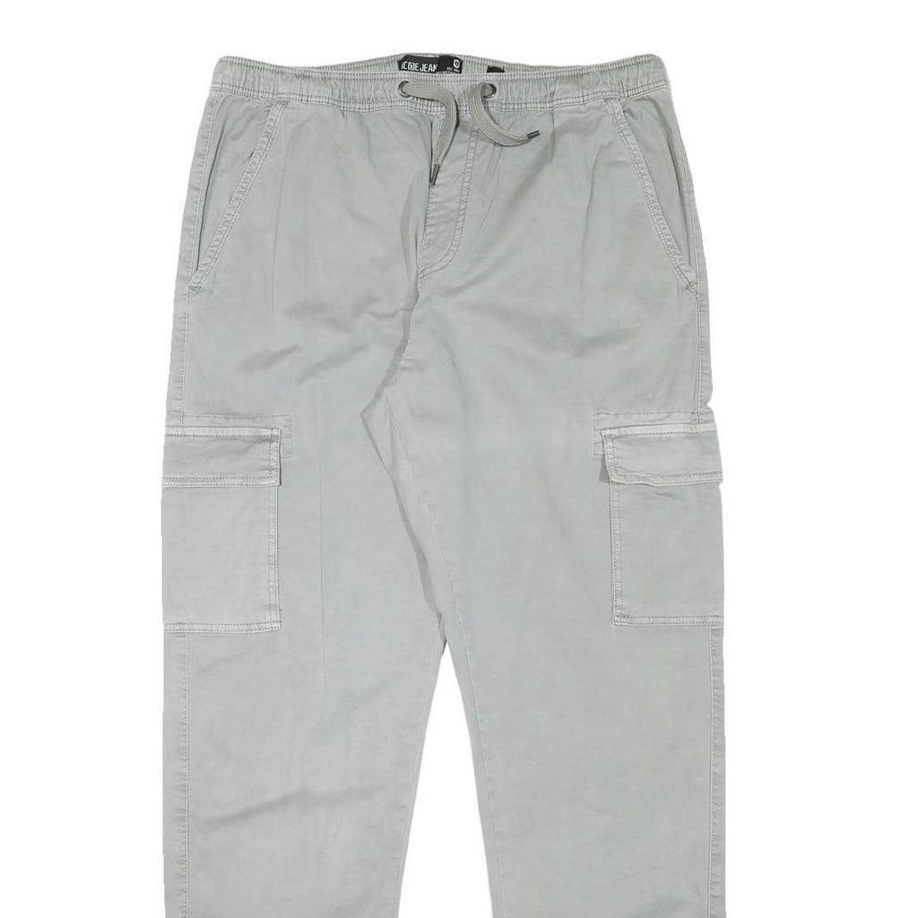INDICODE Mens Cotton Blend Grey Regular Cargo Trousers W33 L31 Drawstring Waist