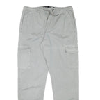 INDICODE Mens Cotton Blend Grey Regular Cargo Trousers W33 L31 Drawstring Waist
