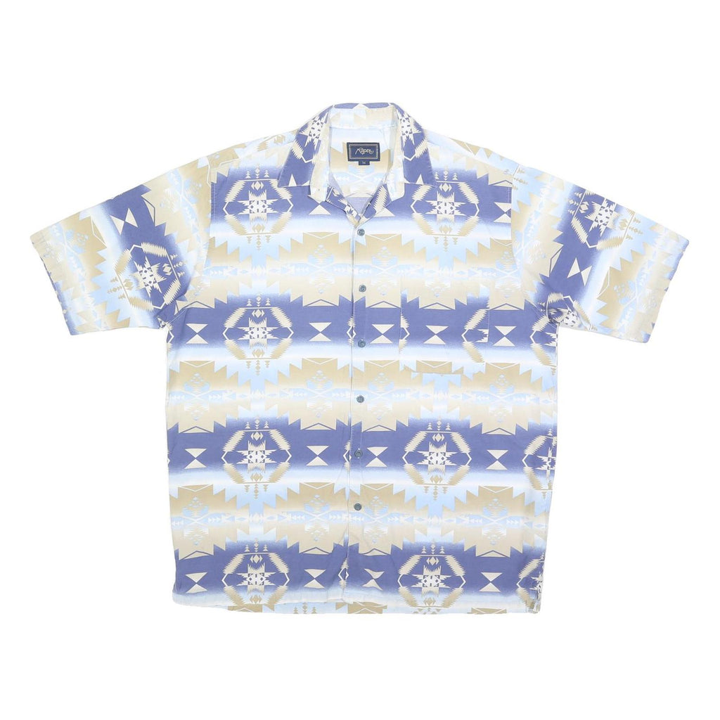 ROPER Mens Blue & Beige Pattern Shirt M Short Sleeve Cotton Casual