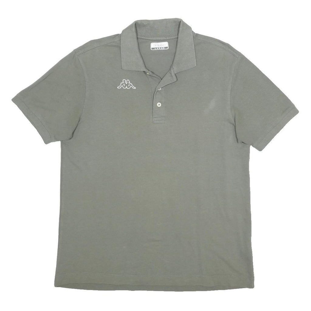 KAPPA Mens Grey Short Sleeve Plain Polo Shirt L Cotton Casual Sportswear