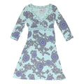 WEIRD FISH Womens Blue Floral Cotton Blend Day Dress UK 10 V-Neck 3/4 Sleeve