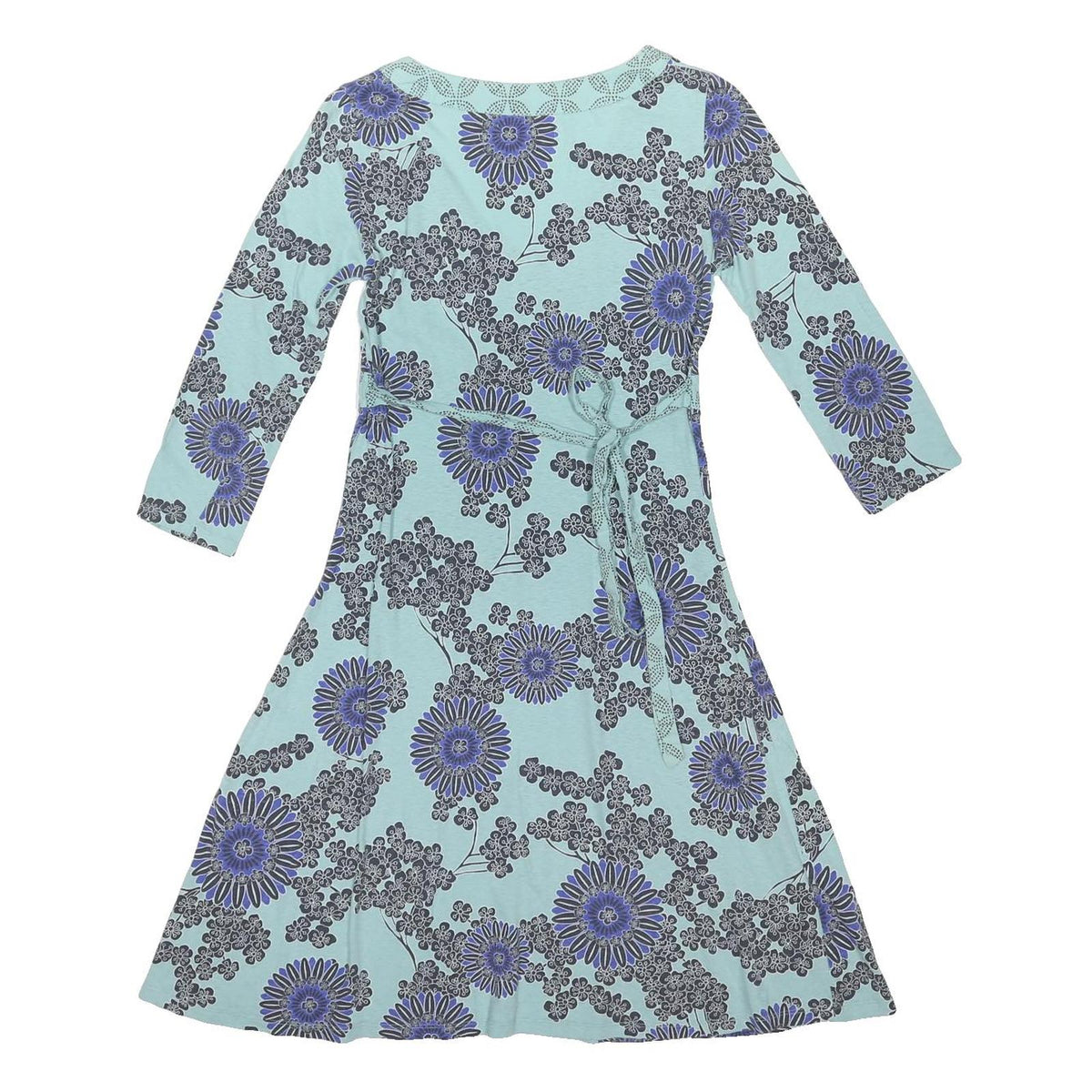 WEIRD FISH Womens Blue Floral Cotton Blend Day Dress UK 10 V-Neck 3/4 Sleeve