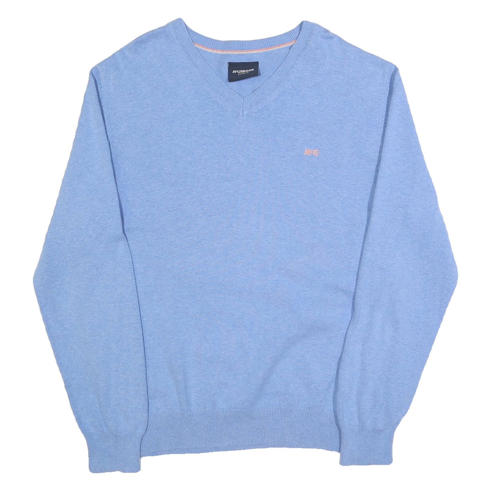 MCGREGOR Mens Blue Plain Cotton Blend V-Neck Basic Knit Jumper L Casual