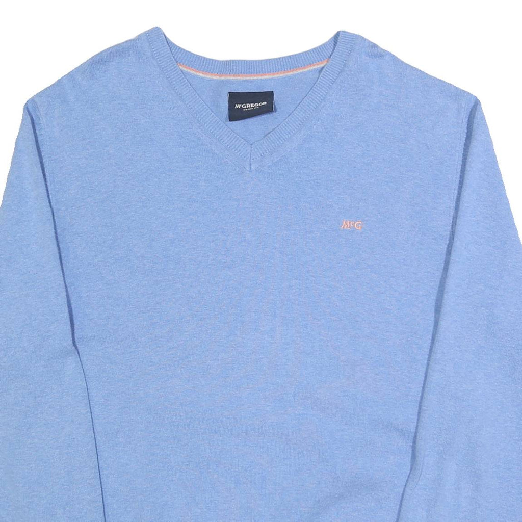 MCGREGOR Mens Blue Plain Cotton Blend V-Neck Basic Knit Jumper L Casual