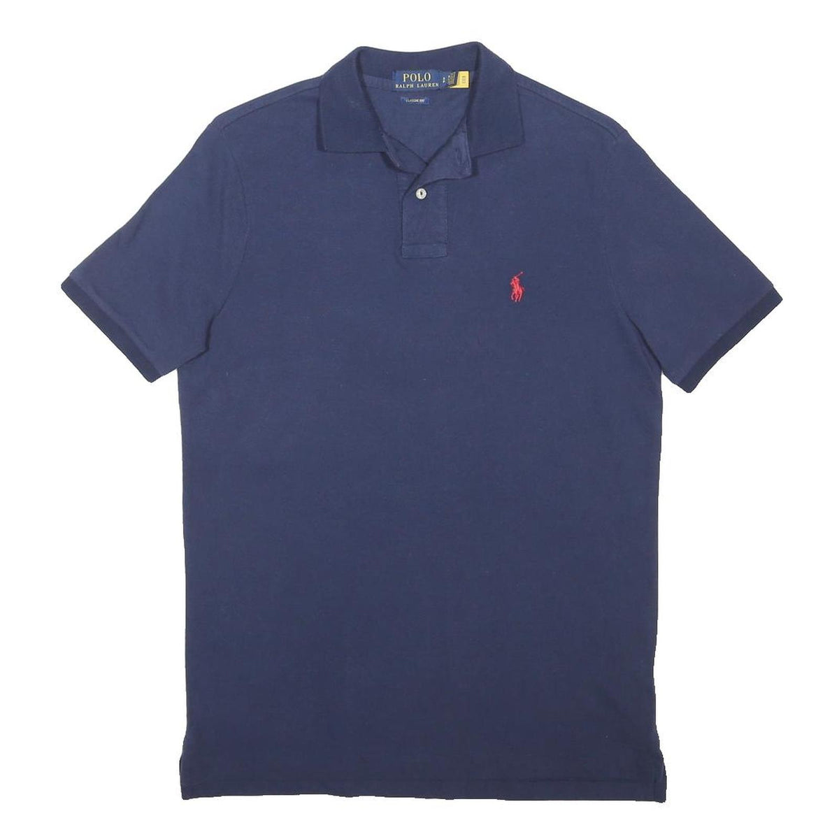 POLO RALPH LAUREN Mens Blue Red Logo Short Sleeve Polo Shirt S Classic Fit
