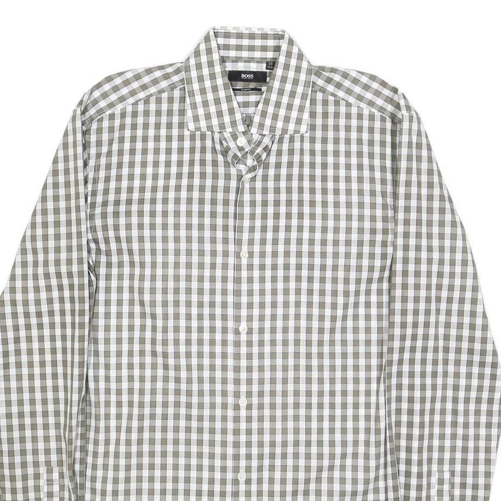 BOSS HUGO BOSS Mens Green & White Check Shirt M Cotton Classic Smart