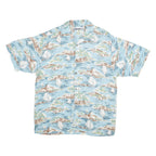 PRESENCE Mens Blue Rayon Island Print Shirt M Summer Casual Button Up