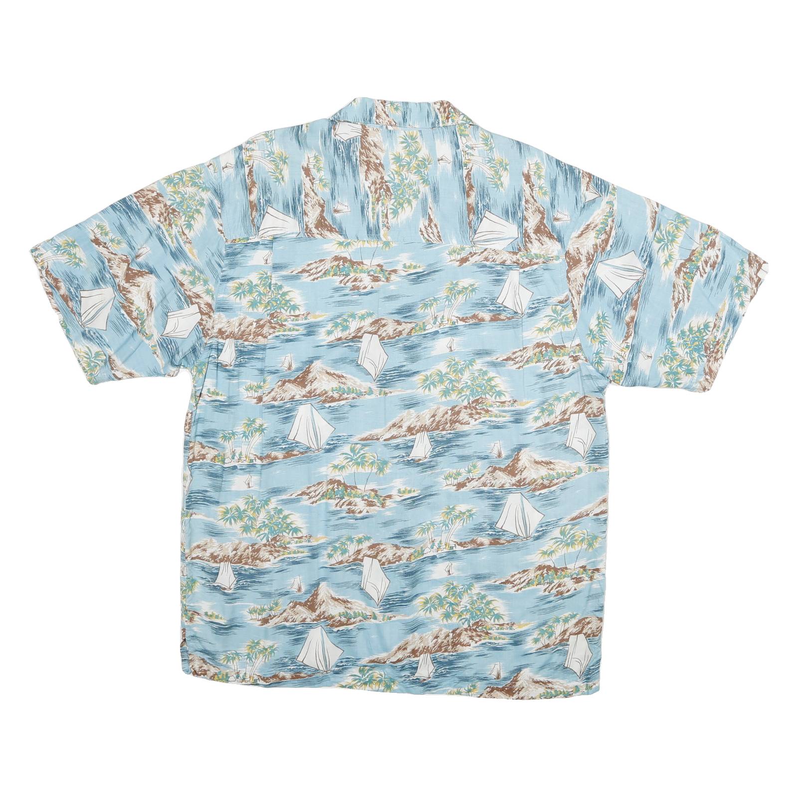 PRESENCE Mens Blue Rayon Island Print Shirt M Summer Casual Button Up