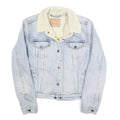 LEVI'S Womens Blue Denim Sherpa Collar Button Jacket M Cotton Embroidered