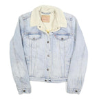 LEVI'S Womens Blue Denim Sherpa Collar Button Jacket M Cotton Embroidered