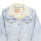 LEVI'S Womens Blue Denim Sherpa Collar Button Jacket M Cotton Embroidered