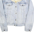 LEVI'S Womens Blue Denim Sherpa Collar Button Jacket M Cotton Embroidered