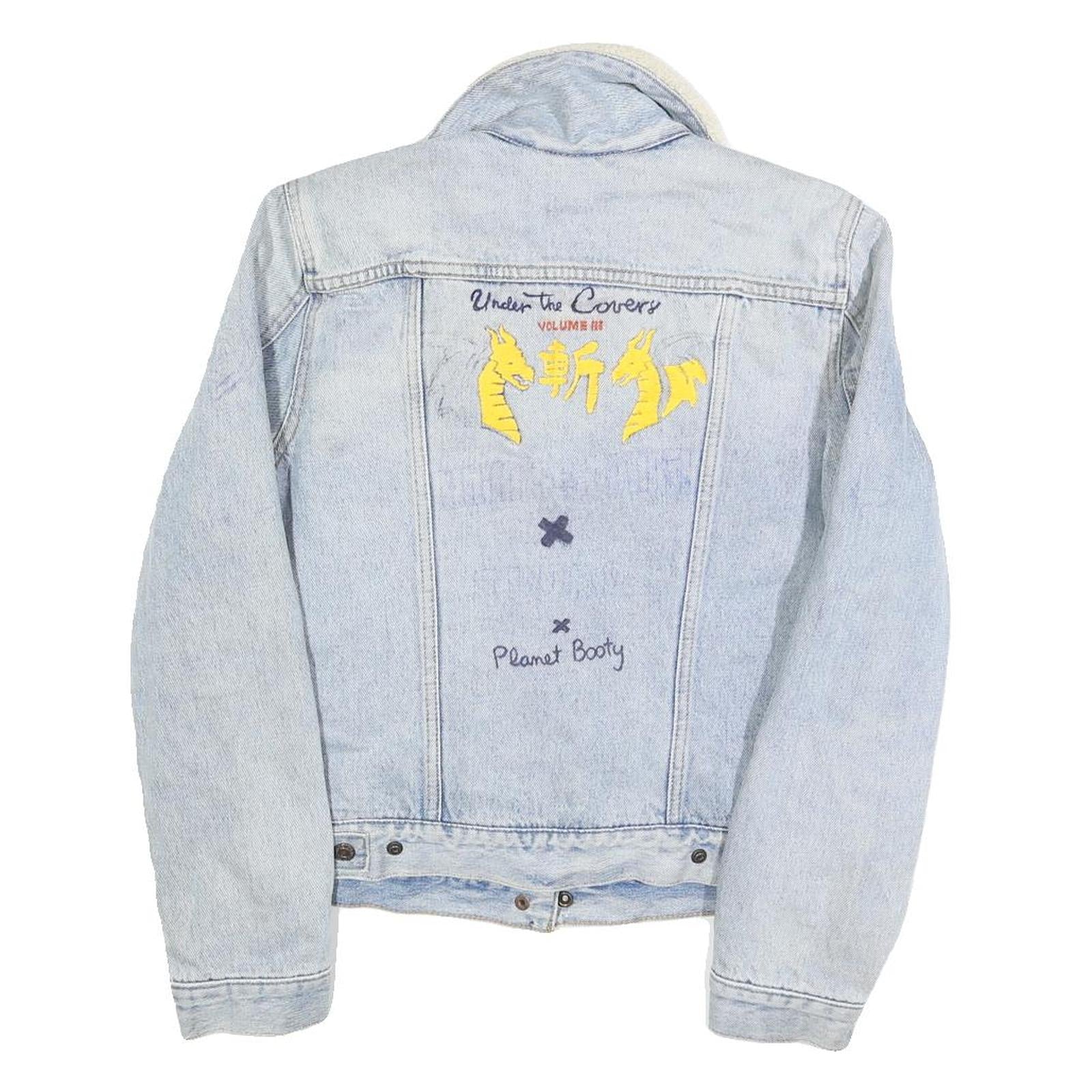 LEVI'S Womens Blue Denim Sherpa Collar Button Jacket M Cotton Embroidered