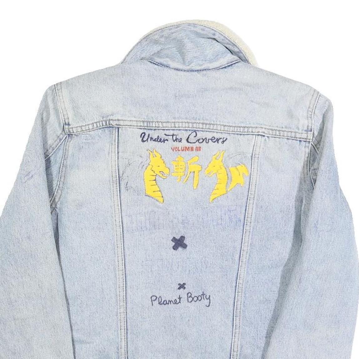 LEVI'S Womens Blue Denim Sherpa Collar Button Jacket M Cotton Embroidered