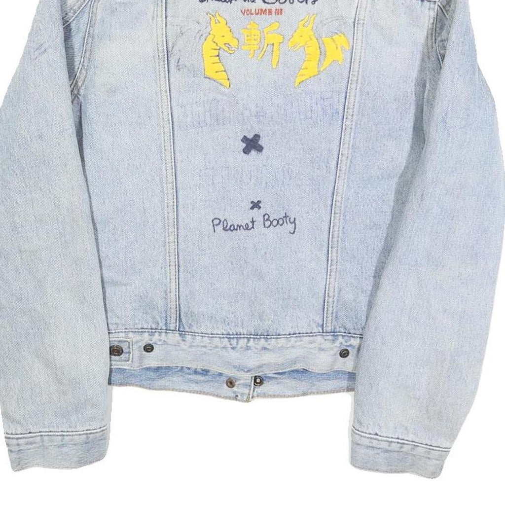 LEVI'S Womens Blue Denim Sherpa Collar Button Jacket M Cotton Embroidered