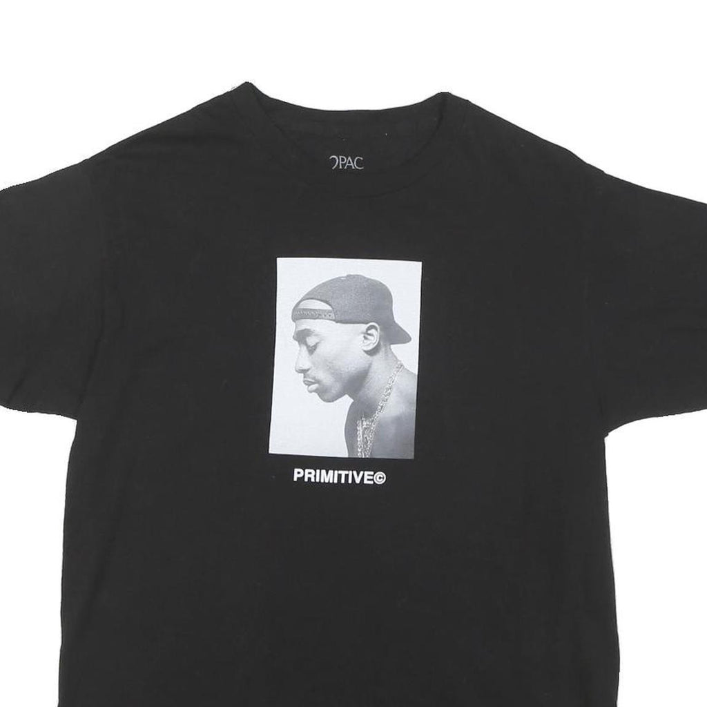 2PAC Mens Black Photo Graphic T-Shirt M Short Sleeve Crew Neck Cotton Blend