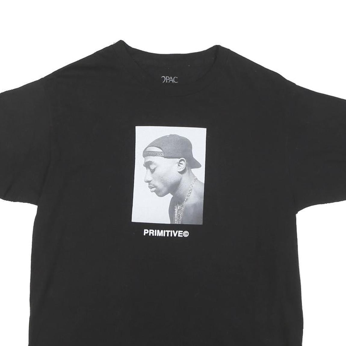 2PAC Mens Black Photo Graphic T-Shirt M Short Sleeve Crew Neck Cotton Blend