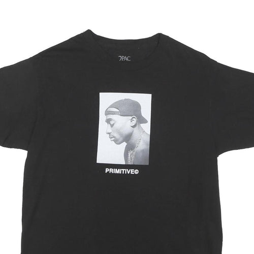 2PAC Mens Black Photo Graphic T-Shirt M Short Sleeve Crew Neck Cotton Blend