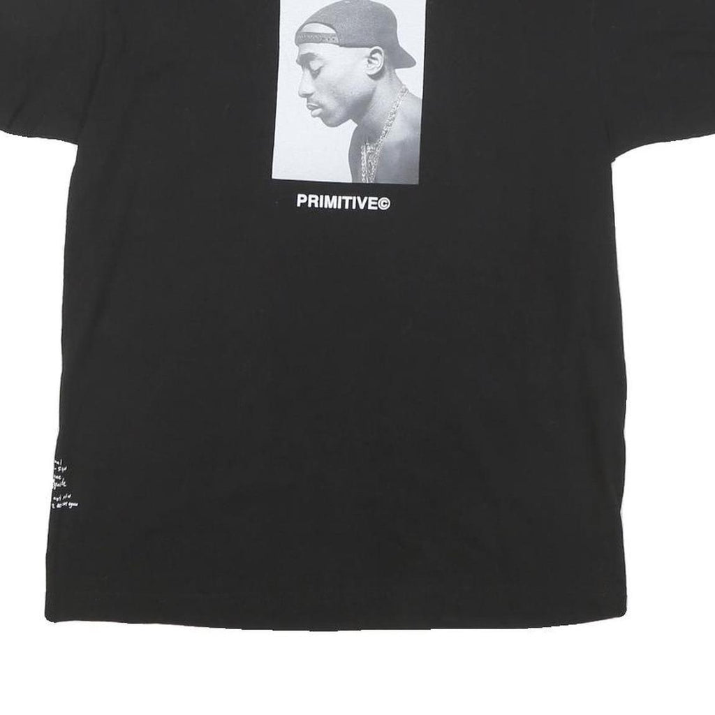 2PAC Mens Black Photo Graphic T-Shirt M Short Sleeve Crew Neck Cotton Blend
