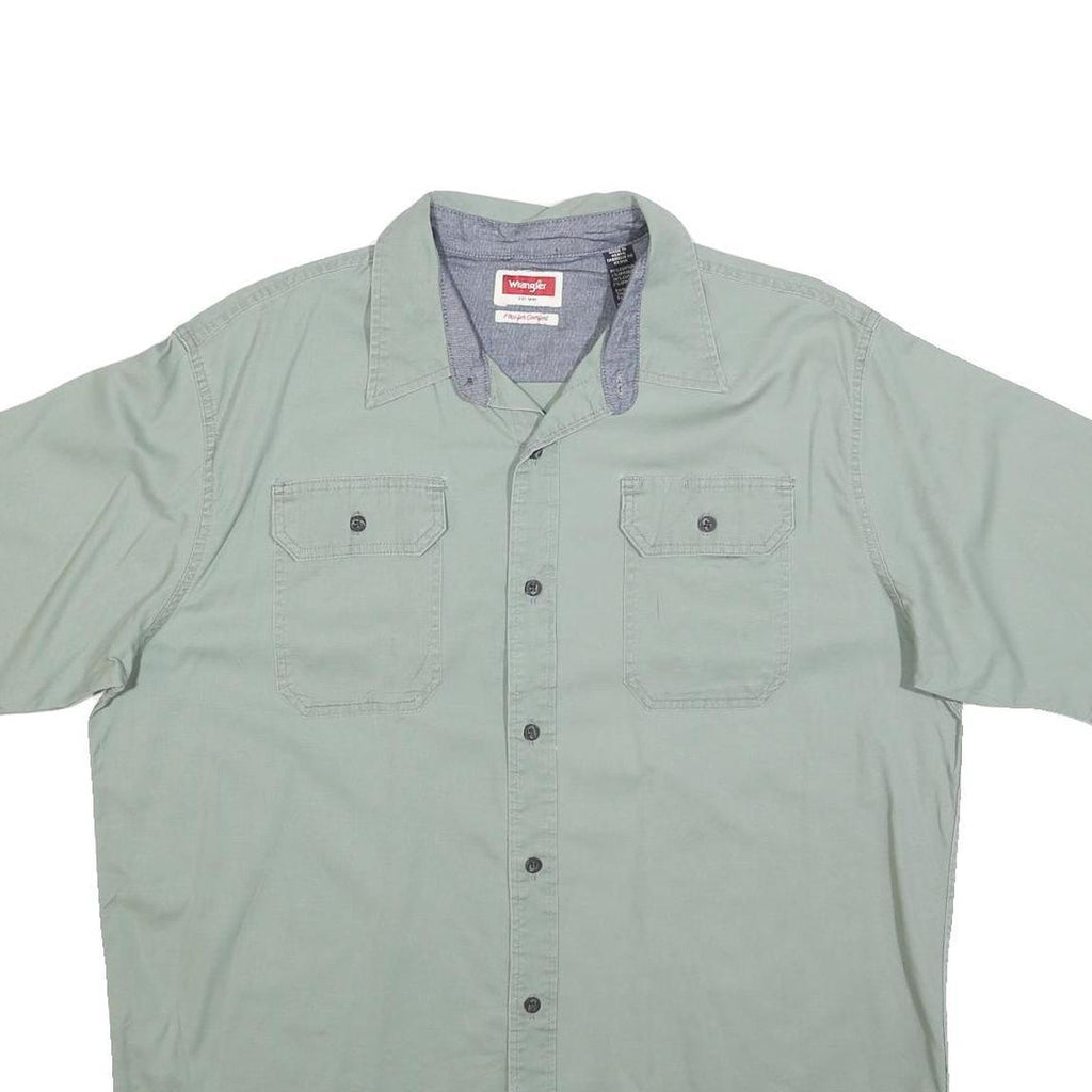 WRANGLER Mens Green Cotton Blend Short Sleeve Shirt L Casual Workwear
