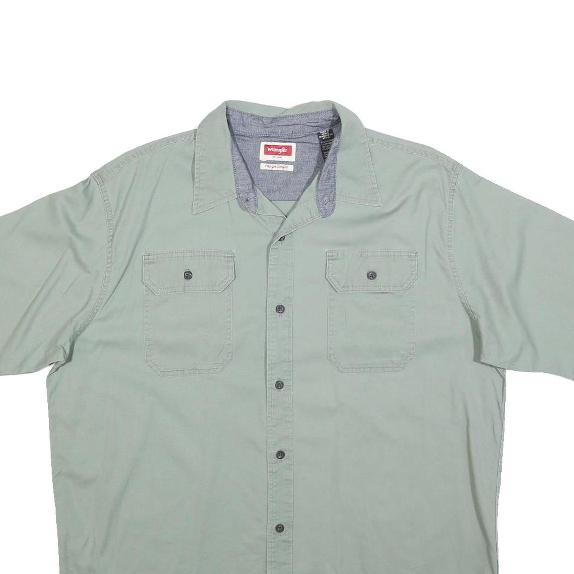 WRANGLER Mens Green Cotton Blend Short Sleeve Shirt L Casual Workwear