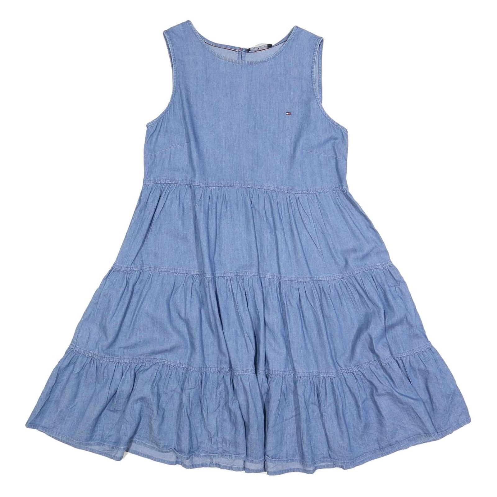 TOMMY HILFIGER Womens Blue Fit & Flare Denim Sleeveless Midi Dress S Casual