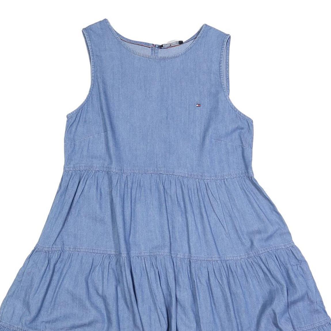 TOMMY HILFIGER Womens Blue Fit & Flare Denim Sleeveless Midi Dress S Casual