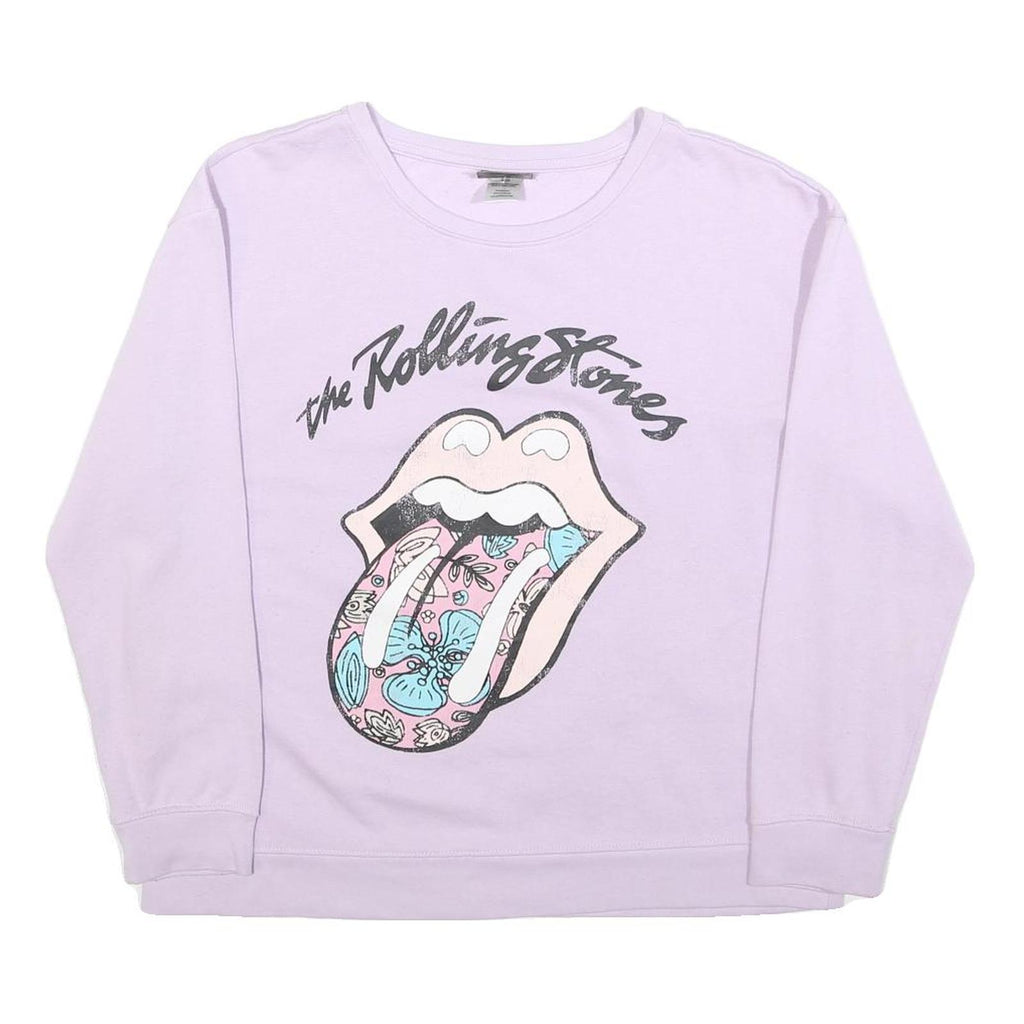 THE ROLLING STONES Womens Lilac Sweatshirt L Cotton Blend Crew Neck Long Sleeve