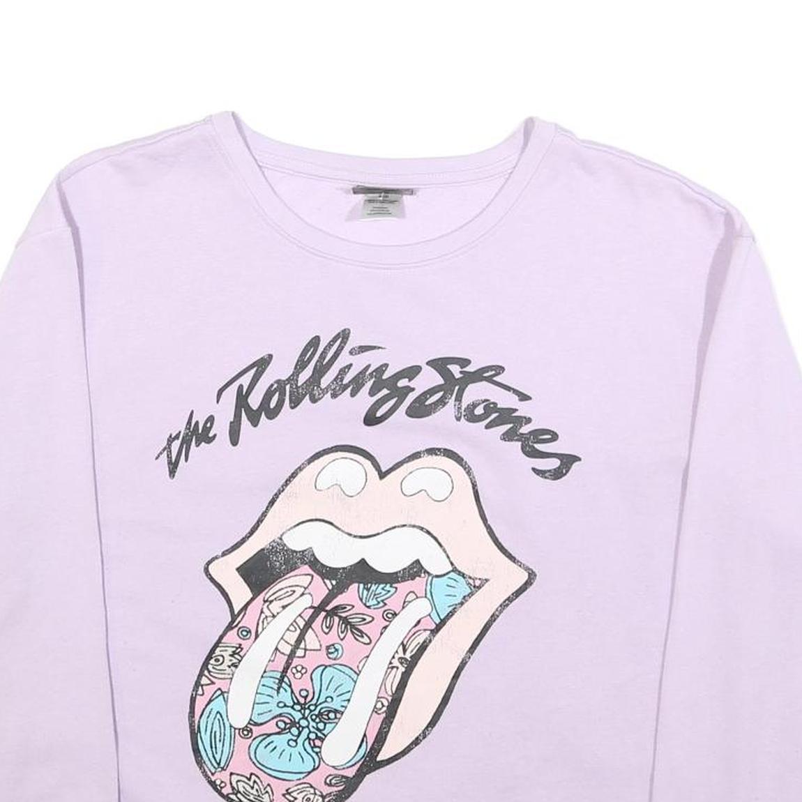 THE ROLLING STONES Womens Lilac Sweatshirt L Cotton Blend Crew Neck Long Sleeve