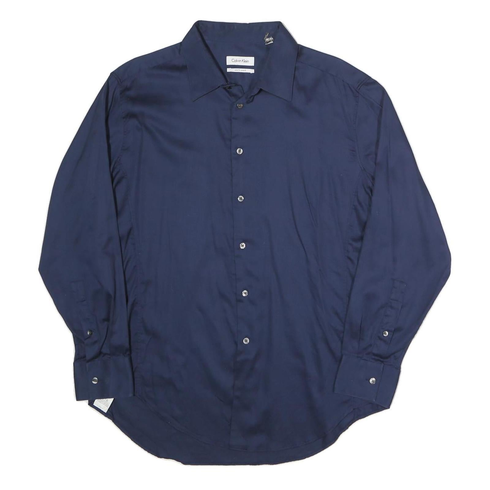 CALVIN KLEIN Mens Blue Shirt L Cotton Blend Classic Fit Long Sleeve Stylish