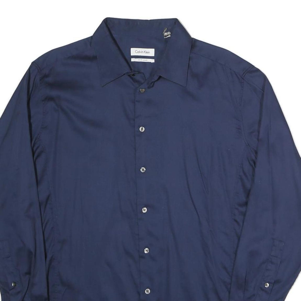 CALVIN KLEIN Mens Blue Shirt L Cotton Blend Classic Fit Long Sleeve Stylish