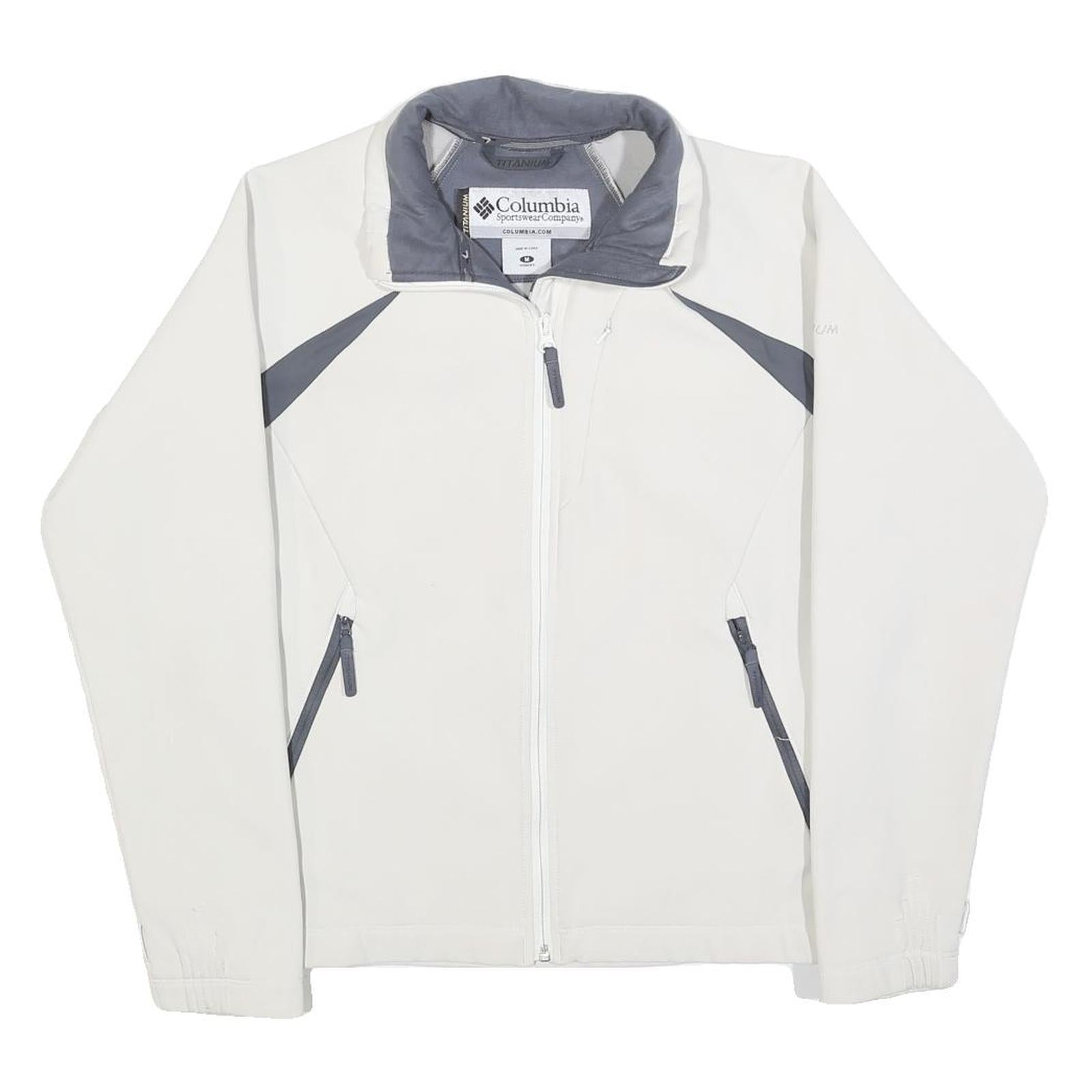 COLUMBIA Womens White & Grey Softshell Jacket M Polyester Blend Zip Outdoor