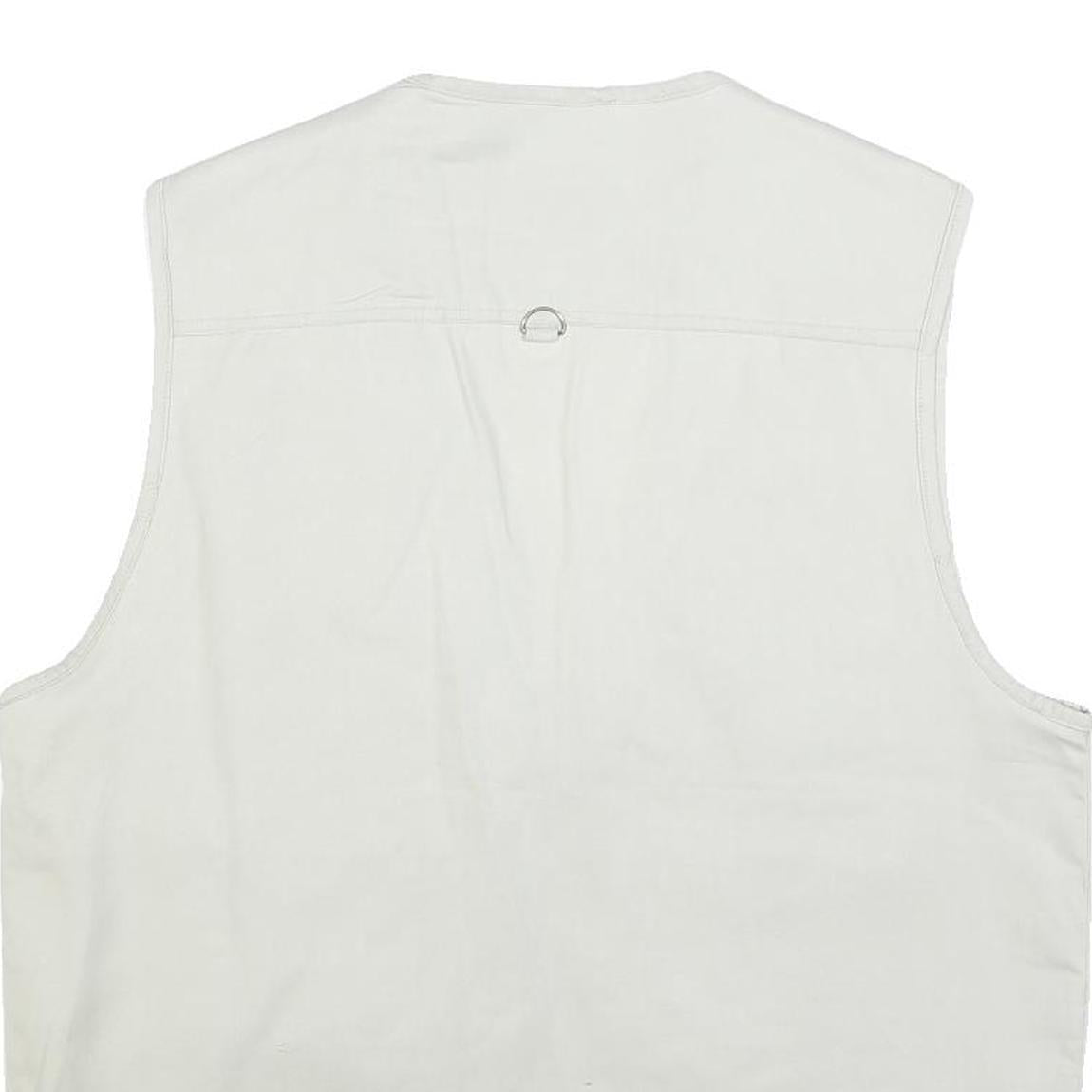 QKM Mens White Cotton Blend Utility Jacket L Multi Pocket Zip Casual