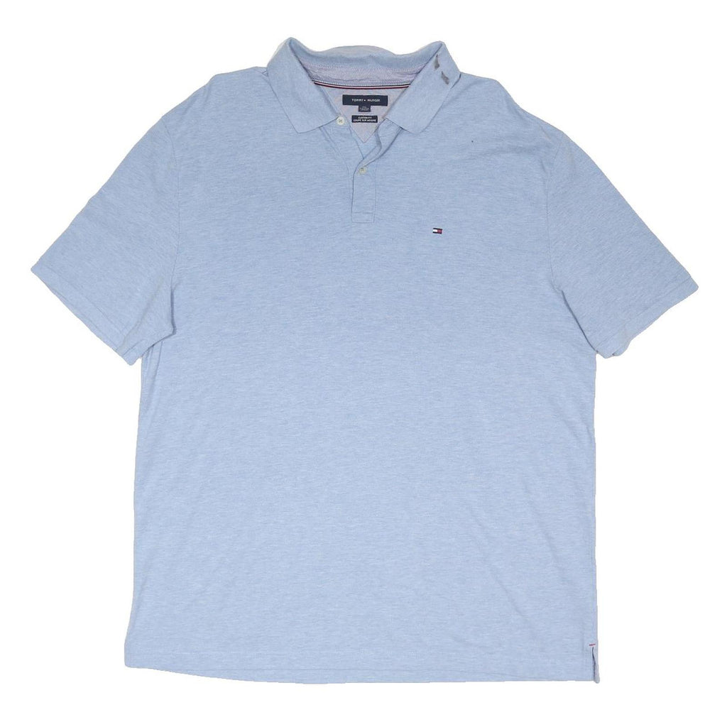 TOMMY HILFIGER Mens Blue Short Sleeve Plain 2XL Cotton Blend Polo Shirt