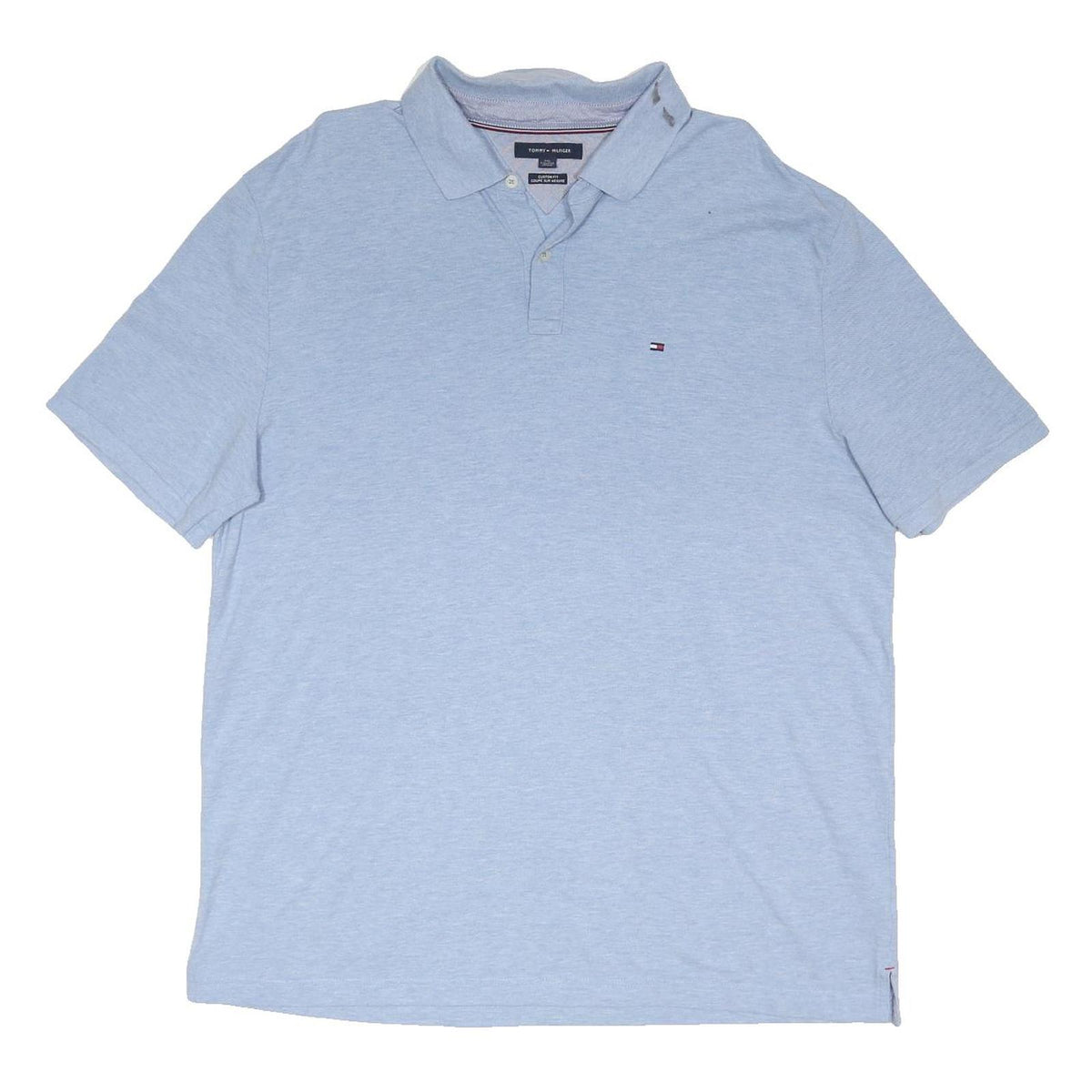 TOMMY HILFIGER Mens Blue Short Sleeve Plain 2XL Cotton Blend Polo Shirt