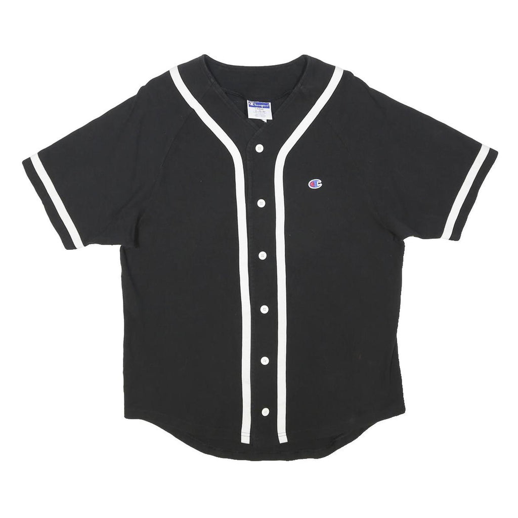 CHAMPION Mens Black & White Classic Baseball Style L Short Sleeve Button Neck