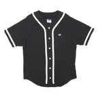CHAMPION Mens Black & White Classic Baseball Style L Short Sleeve Button Neck