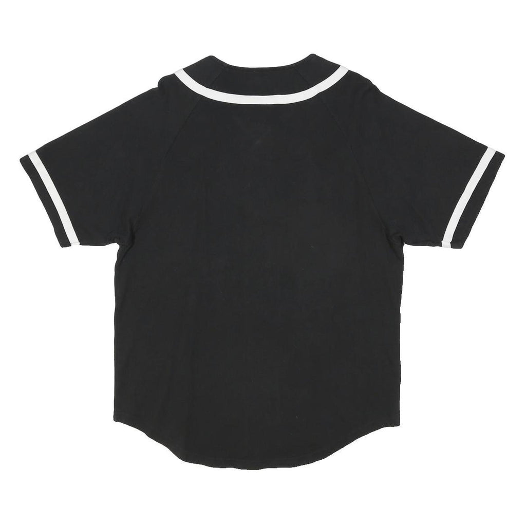 CHAMPION Mens Black & White Classic Baseball Style L Short Sleeve Button Neck
